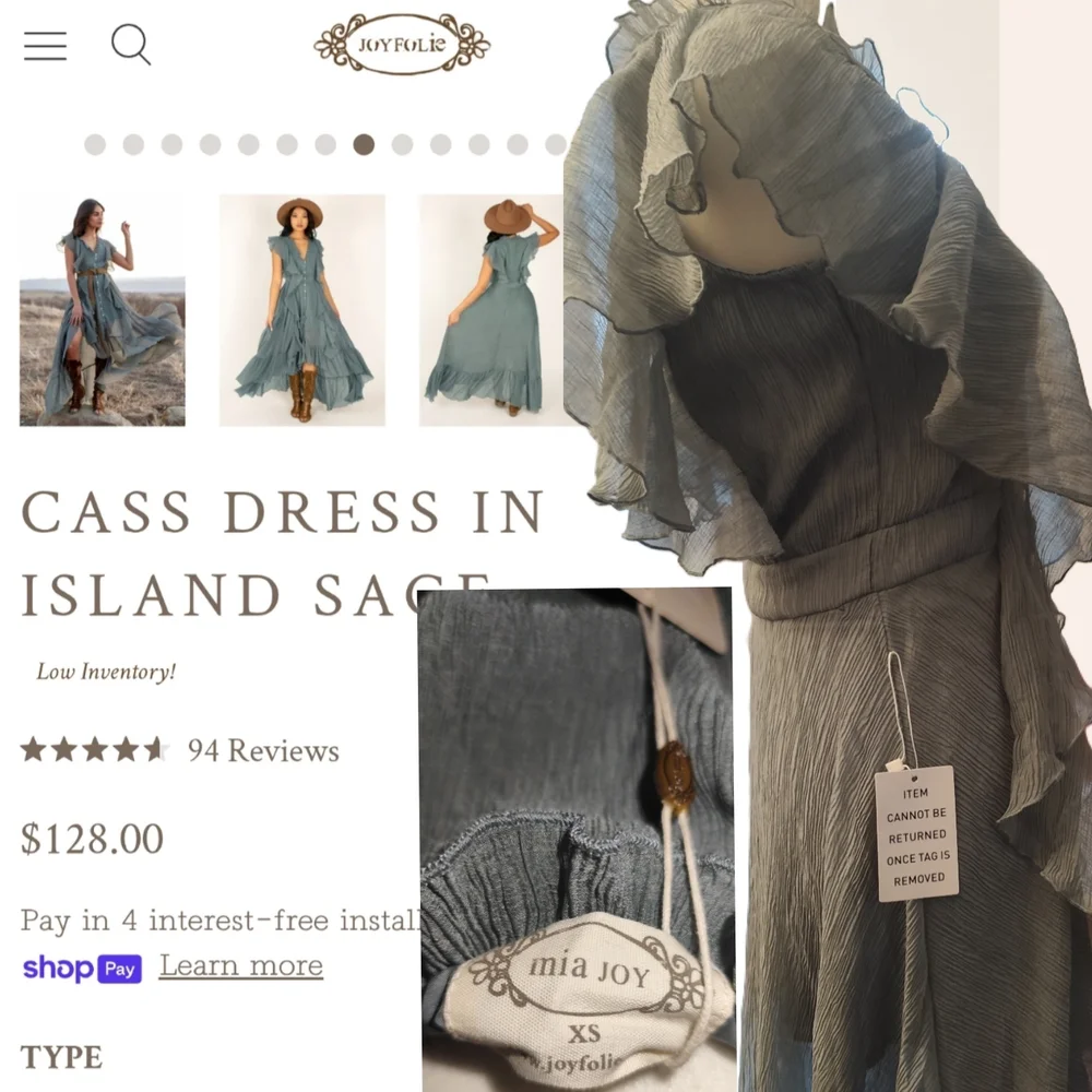 Joyfolie 'Cass' High-low Button Ruffle Dress In Sage XS BNWT 😍 - Picture 5 of 5